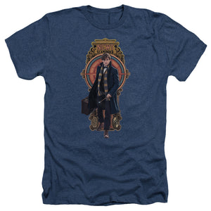 AN OFFCIALLY LICENSED FANTASTIC BEASTS NEWT SCAMANDER MEN'S HEATHER T-SHIRT NAVY
