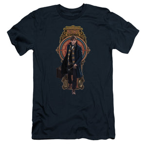 AN OFFCIALLY LICENSED FANTASTIC BEASTS NEWT SCAMANDER MEN'S PREMIUM SLIM FIT T-SHIRT NAVY