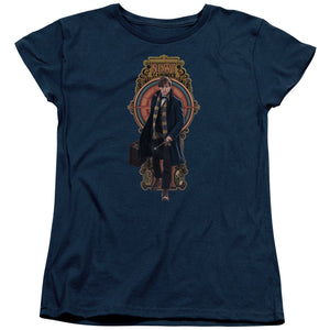 AN OFFCIALLY LICENSED FANTASTIC BEASTS NEWT SCAMANDER WOMEN'S REGULAR FIT T-SHIRT NAVY