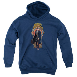 AN OFFCIALLY LICENSED FANTASTIC BEASTS NEWT SCAMANDER YOUTH HOODIE NAVY