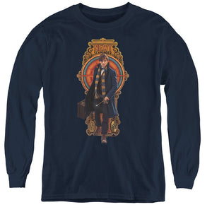 AN OFFCIALLY LICENSED FANTASTIC BEASTS NEWT SCAMANDER YOUTH LONG SLEEVE T-SHIRT NAVY
