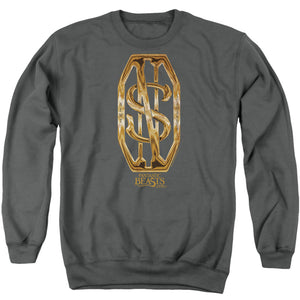 AN OFFCIALLY LICENSED FANTASTIC BEASTS SCAMANDER MONOGRAM ADULT UNISEX CREWNECK SWEATSHIRT CHARCOAL