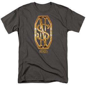 AN OFFCIALLY LICENSED FANTASTIC BEASTS SCAMANDER MONOGRAM MEN'S REGULAR FIT T-SHIRT CHARCOAL