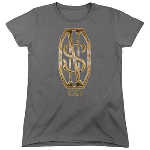 AN OFFCIALLY LICENSED FANTASTIC BEASTS SCAMANDER MONOGRAM WOMEN'S REGULAR FIT T-SHIRT CHARCOAL