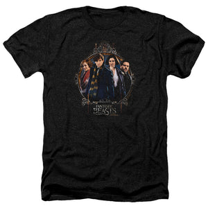 AN OFFCIALLY LICENSED FANTASTIC BEASTS GROUP PORTRAIT MEN'S HEATHER T-SHIRT CHARCOAL
