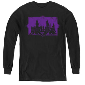 AN OFFCIALLY LICENSED FANTASTIC BEASTS 2 HOGWARTS SILHOUETTE YOUTH LONG SLEEVE T-SHIRT BLACK