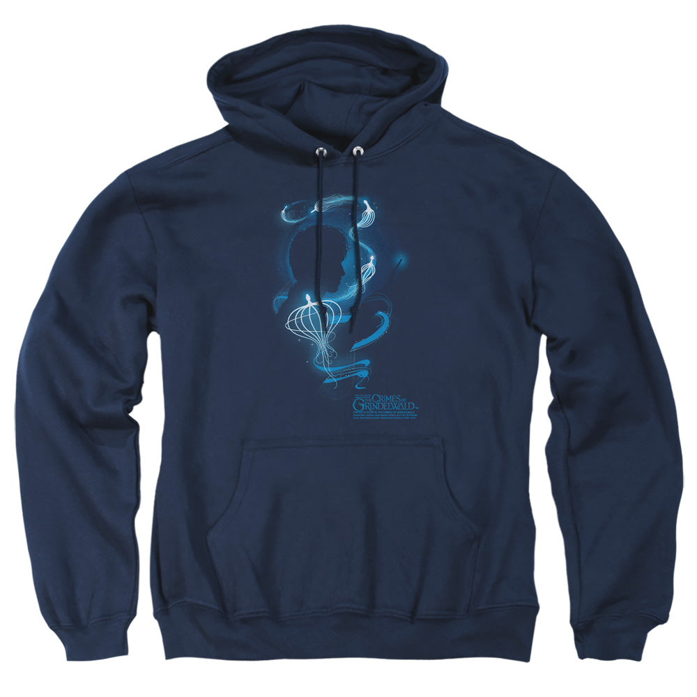 AN OFFCIALLY LICENSED FANTASTIC BEASTS 2 NEWT SILHOUETTE ADULT UNISEX PULLOVER HOODIE NAVY