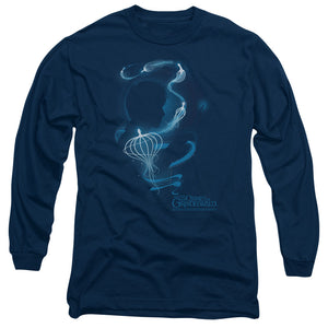 AN OFFCIALLY LICENSED FANTASTIC BEASTS 2 NEWT SILHOUETTE MEN'S LONG SLEEVE T-SHIRT NAVY