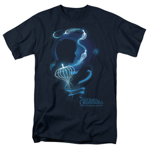 AN OFFCIALLY LICENSED FANTASTIC BEASTS 2 NEWT SILHOUETTE MEN'S REGULAR FIT T-SHIRT NAVY
