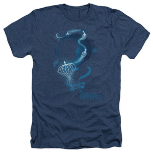 AN OFFCIALLY LICENSED FANTASTIC BEASTS 2 NEWT SILHOUETTE MEN'S HEATHER T-SHIRT NAVY
