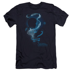 AN OFFCIALLY LICENSED FANTASTIC BEASTS 2 NEWT SILHOUETTE MEN'S PREMIUM SLIM FIT T-SHIRT NAVY