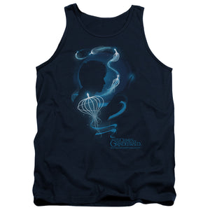 AN OFFCIALLY LICENSED FANTASTIC BEASTS 2 NEWT SILHOUETTE ADULT UNISEX TANK TOP NAVY