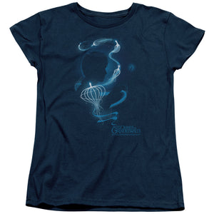 AN OFFCIALLY LICENSED FANTASTIC BEASTS 2 NEWT SILHOUETTE WOMEN'S REGULAR FIT T-SHIRT NAVY