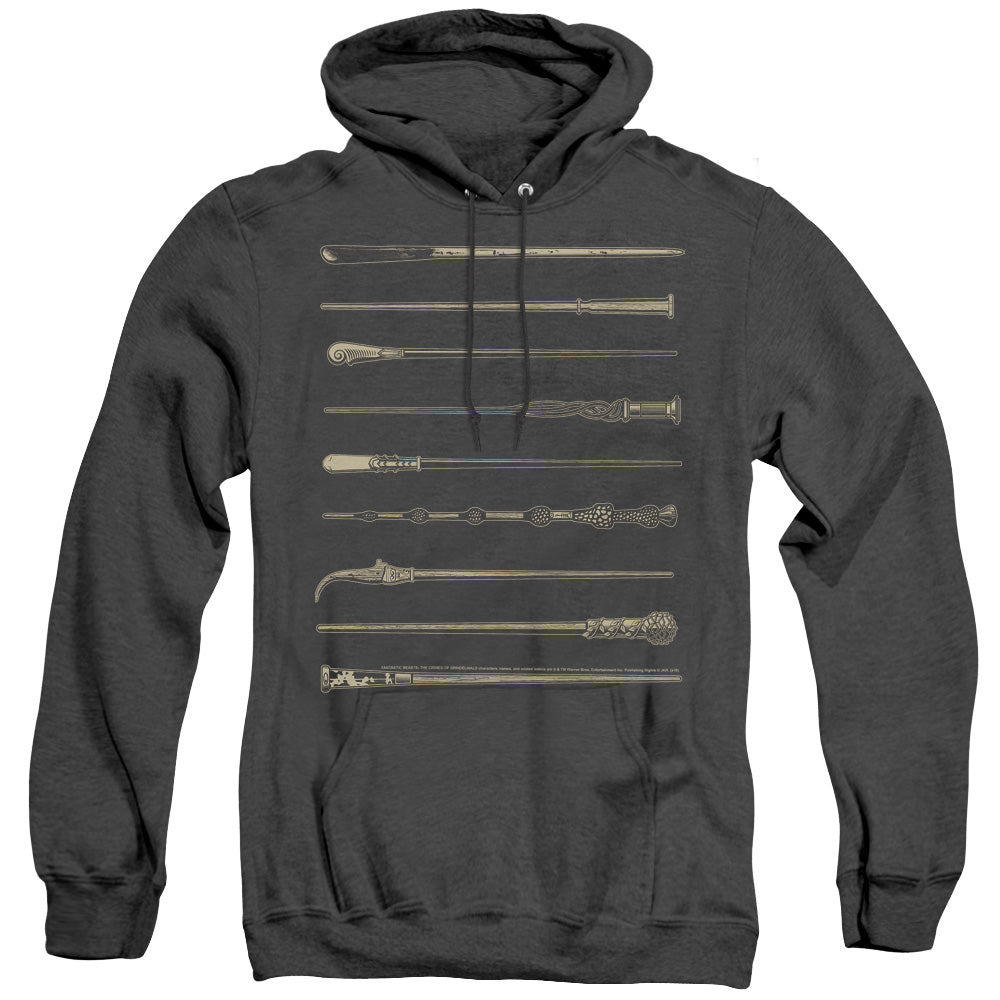 AN OFFCIALLY LICENSED FANTASTIC BEASTS 2 WANDS ADULT UNISEX HEATHER PULLOVER HOODIE BLACK