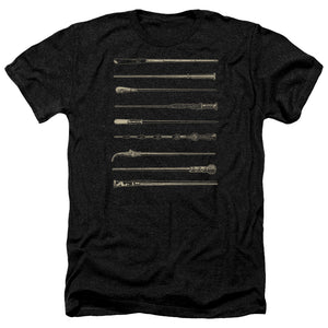AN OFFCIALLY LICENSED FANTASTIC BEASTS 2 WANDS MEN'S HEATHER T-SHIRT CHARCOAL