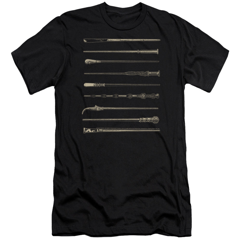 AN OFFCIALLY LICENSED FANTASTIC BEASTS 2 WANDS MEN'S PREMIUM SLIM FIT T-SHIRT BLACK