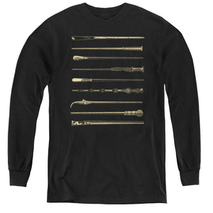 AN OFFCIALLY LICENSED FANTASTIC BEASTS 2 WANDS YOUTH LONG SLEEVE T-SHIRT BLACK