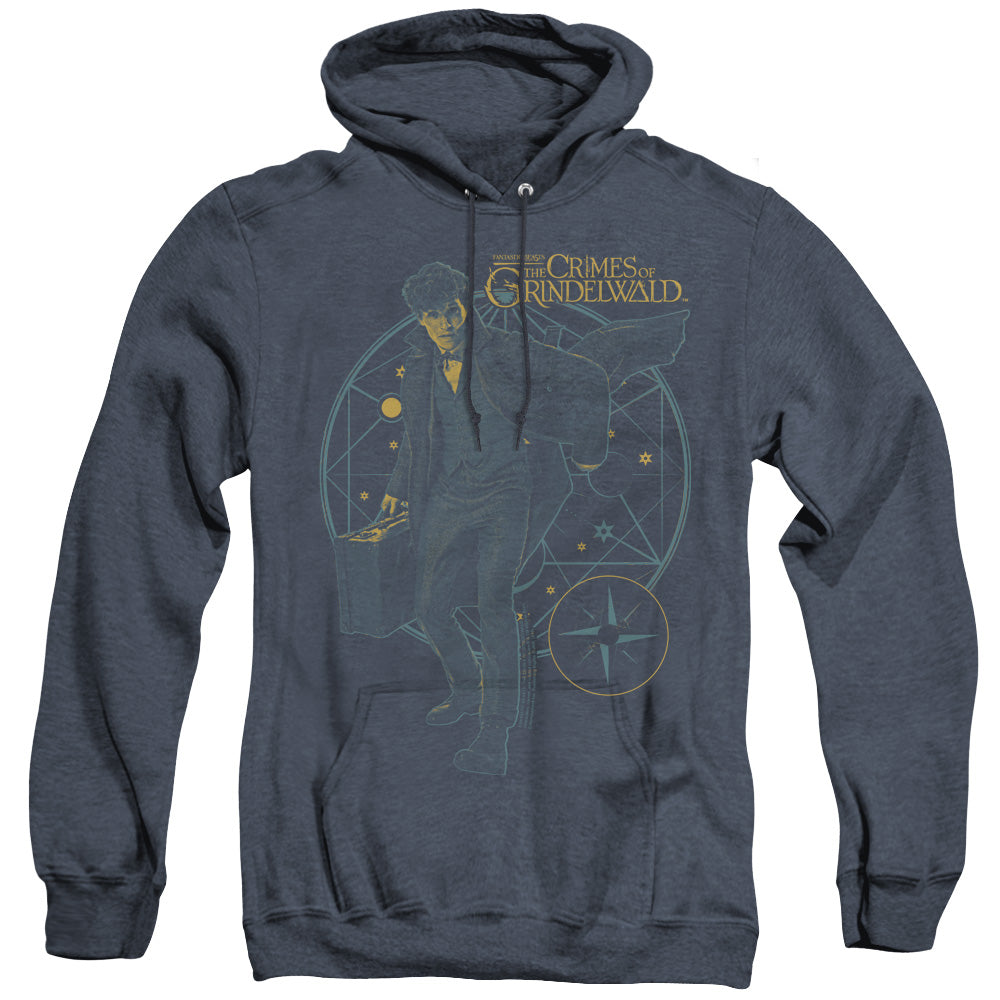 AN OFFCIALLY LICENSED FANTASTIC BEASTS 2 SUITCASE ADULT UNISEX HEATHER PULLOVER HOODIE NAVY