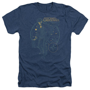 AN OFFCIALLY LICENSED FANTASTIC BEASTS 2 SUITCASE MEN'S HEATHER T-SHIRT NAVY