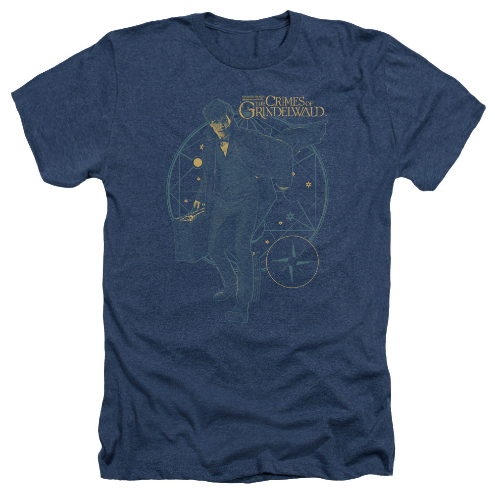 AN OFFCIALLY LICENSED FANTASTIC BEASTS 2 SUITCASE MEN'S HEATHER T-SHIRT NAVY