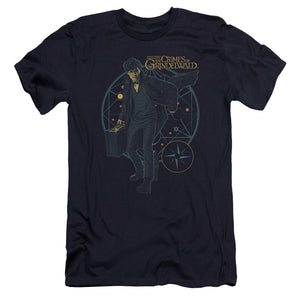 AN OFFCIALLY LICENSED FANTASTIC BEASTS 2 SUITCASE MEN'S PREMIUM SLIM FIT T-SHIRT NAVY