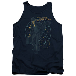 AN OFFCIALLY LICENSED FANTASTIC BEASTS 2 SUITCASE ADULT UNISEX TANK TOP NAVY