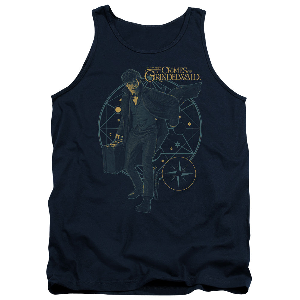 AN OFFCIALLY LICENSED FANTASTIC BEASTS 2 SUITCASE ADULT UNISEX TANK TOP NAVY