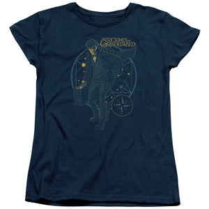 AN OFFCIALLY LICENSED FANTASTIC BEASTS 2 SUITCASE WOMEN'S REGULAR FIT T-SHIRT NAVY
