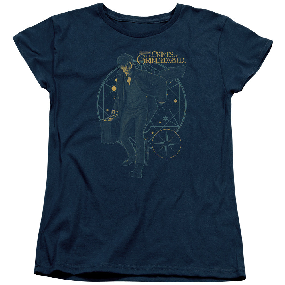 AN OFFCIALLY LICENSED FANTASTIC BEASTS 2 SUITCASE WOMEN'S REGULAR FIT T-SHIRT NAVY