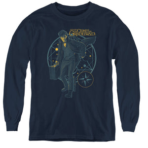 AN OFFCIALLY LICENSED FANTASTIC BEASTS 2 SUITCASE YOUTH LONG SLEEVE T-SHIRT NAVY
