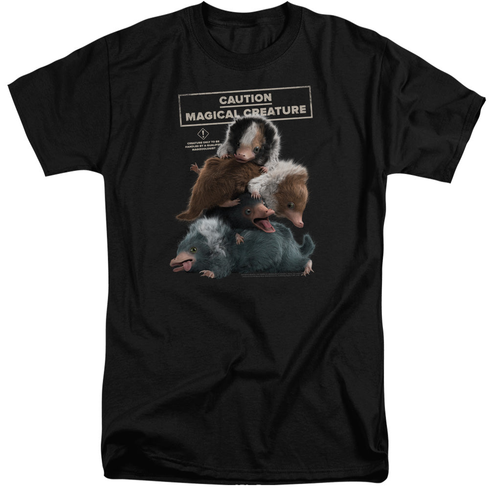AN OFFCIALLY LICENSED FANTASTIC BEASTS 2 CUDDLE PUDDLE MEN'S TALL FIT T-SHIRT BLACK