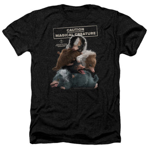 AN OFFCIALLY LICENSED FANTASTIC BEASTS 2 CUDDLE PUDDLE MEN'S HEATHER T-SHIRT CHARCOAL