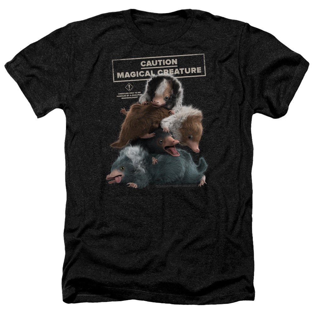 AN OFFCIALLY LICENSED FANTASTIC BEASTS 2 CUDDLE PUDDLE MEN'S HEATHER T-SHIRT CHARCOAL