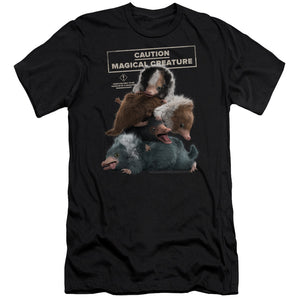 AN OFFCIALLY LICENSED FANTASTIC BEASTS 2 CUDDLE PUDDLE MEN'S PREMIUM SLIM FIT T-SHIRT BLACK