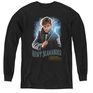 AN OFFCIALLY LICENSED FANTASTIC BEASTS 2 SCAMANDER MONOGRAM YOUTH LONG SLEEVE T-SHIRT BLACK