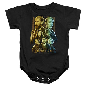 AN OFFCIALLY LICENSED FANTASTIC BEASTS THE SECRETS OF DUMBLEDORE CHARACTER PORTRAITS BABY BODYSUIT BLACK
