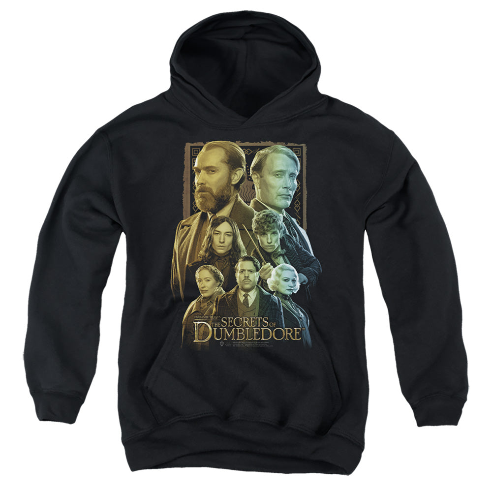 AN OFFCIALLY LICENSED FANTASTIC BEASTS THE SECRETS OF DUMBLEDORE CHARACTER PORTRAITS YOUTH HOODIE BLACK