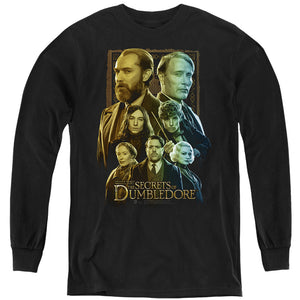 AN OFFCIALLY LICENSED FANTASTIC BEASTS THE SECRETS OF DUMBLEDORE CHARACTER PORTRAITS YOUTH LONG SLEEVE T-SHIRT BLACK