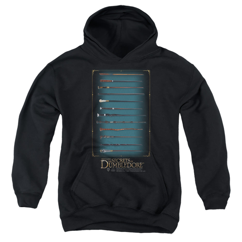 AN OFFCIALLY LICENSED FANTASTIC BEASTS THE SECRETS OF DUMBLEDORE WANDS YOUTH HOODIE BLACK