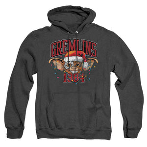 AN OFFCIALLY LICENSED GREMLINS VARSITY CHRISTMAS ADULT UNISEX HEATHER PULLOVER HOODIE BLACK