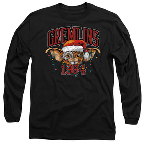AN OFFCIALLY LICENSED GREMLINS VARSITY CHRISTMAS MEN'S LONG SLEEVE T-SHIRT BLACK