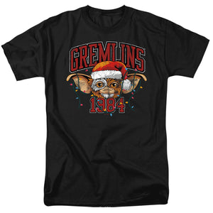 AN OFFCIALLY LICENSED GREMLINS VARSITY CHRISTMAS MEN'S REGULAR FIT T-SHIRT BLACK