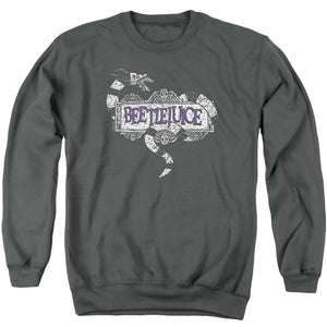 AN OFFCIALLY LICENSED BEETLEJUICE LOGO ADULT UNISEX CREWNECK SWEATSHIRT CHARCOAL