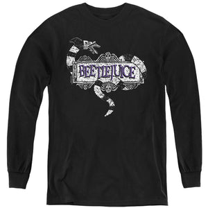AN OFFCIALLY LICENSED BEETLEJUICE LOGO YOUTH LONG SLEEVE T-SHIRT BLACK