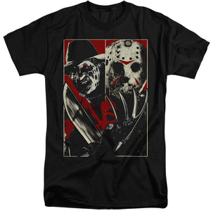 AN OFFCIALLY LICENSED FREDDY VS JASON VS MEN'S TALL FIT T-SHIRT BLACK