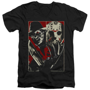 AN OFFCIALLY LICENSED FREDDY VS JASON VS MEN'S V-NECK T-SHIRT BLACK