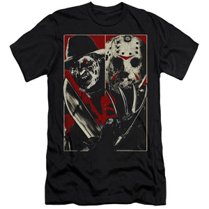 AN OFFCIALLY LICENSED FREDDY VS JASON VS MEN'S PREMIUM SLIM FIT T-SHIRT BLACK
