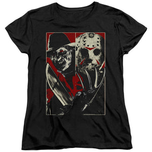 AN OFFCIALLY LICENSED FREDDY VS JASON VS WOMEN'S REGULAR FIT T-SHIRT BLACK
