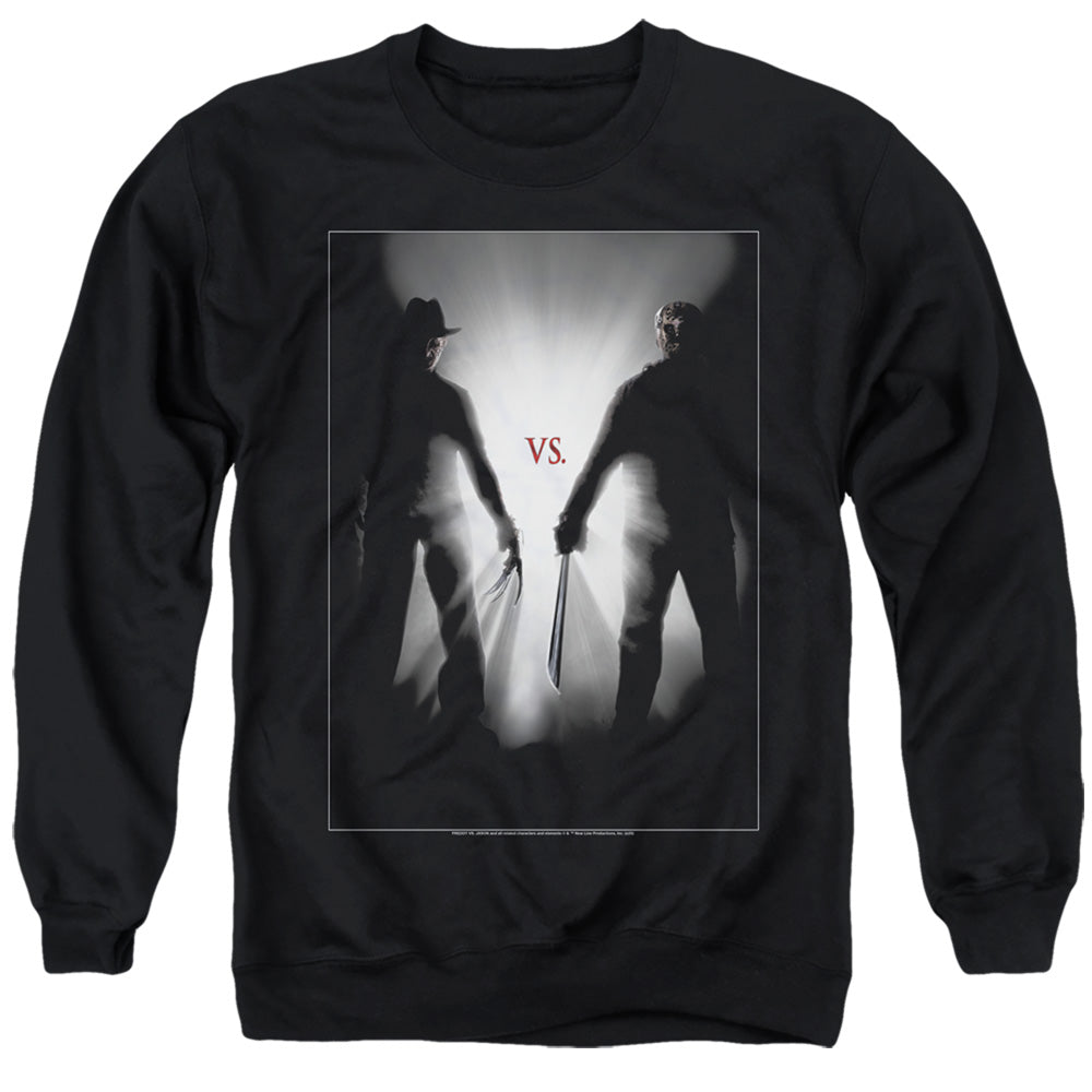 AN OFFCIALLY LICENSED FREDDY VS JASON SILHOUETTES ADULT UNISEX CREWNECK SWEATSHIRT BLACK