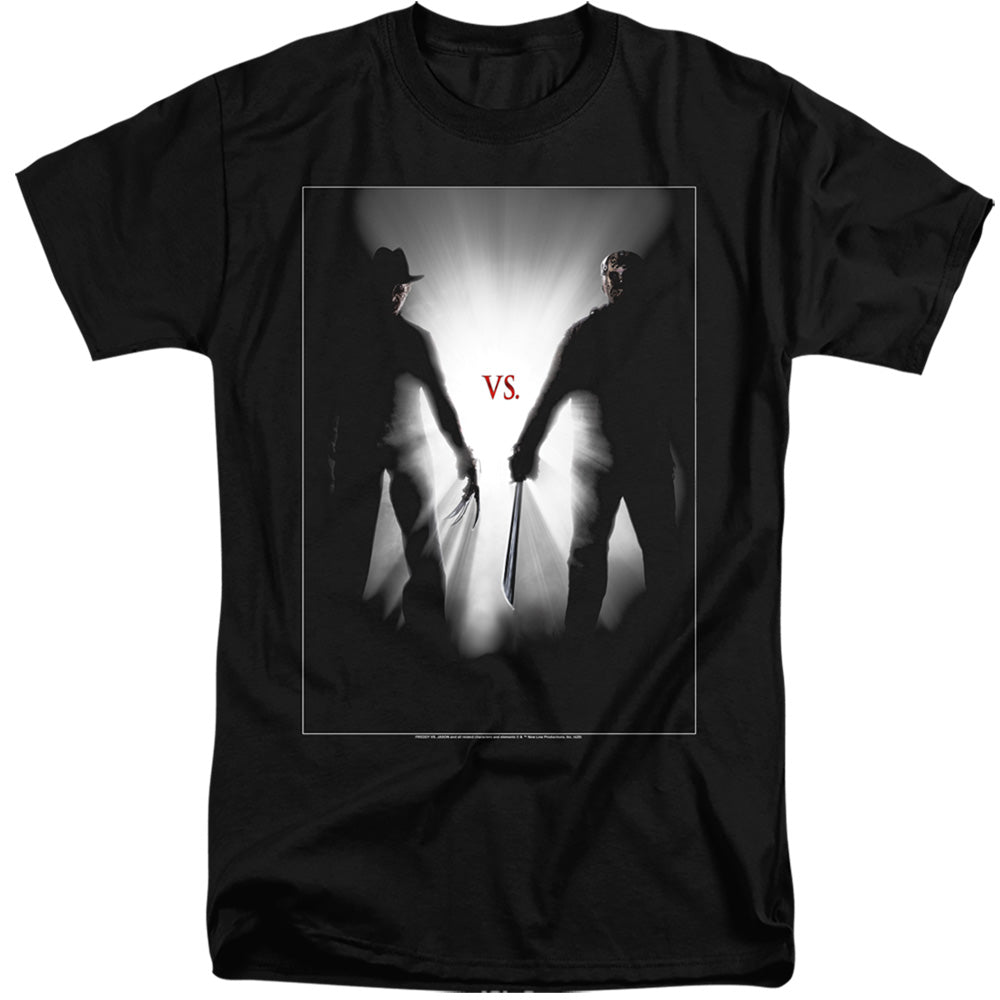 AN OFFCIALLY LICENSED FREDDY VS JASON SILHOUETTES MEN'S TALL FIT T-SHIRT BLACK